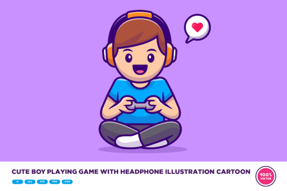 Cute Boy Playing Game Graphics and Illustrations